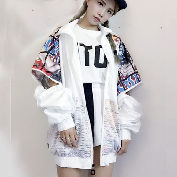 

Solid New Hollow Out Back Embroidery Bomber Jacket Unisex Style Loosen Jacket Student Harajuku Oversize Female Basic Coats Outerwear