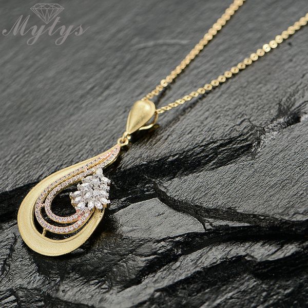

mytys a/w fashion design pendant necklace water drop shape fashion zirconia jewelry collier nous bijoux cn464, Silver
