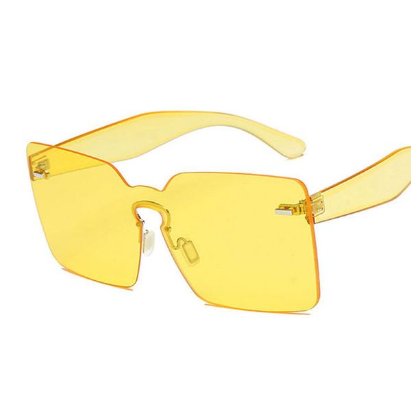 

flat candy color integrated lens women goggle sunglasses 2018 new arrival nail decoration men rimless yellow red tinted fashion glasses, White;black