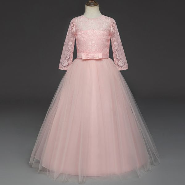 

кружева тюль принцесса девушки цветка платья с драгоценными камнями шеи 2019 половина рукава причастие платье длина пола детские платья белы, White;blue