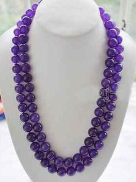 

beautiful 10mm purple statue stone beads necklace 32", Silver