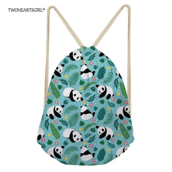 

twoheartsgril fresh floral panda drawstring bag string sack beach women kids travel storage package teenager drawstring backpack