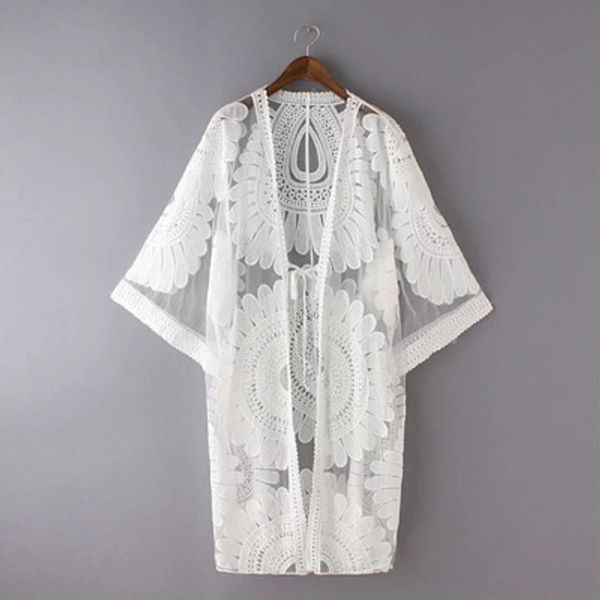 

2018 pareo beach cover up floral embroidery bikini cover up swimwear women robe de plage beach cardigan bathing suit cover ups