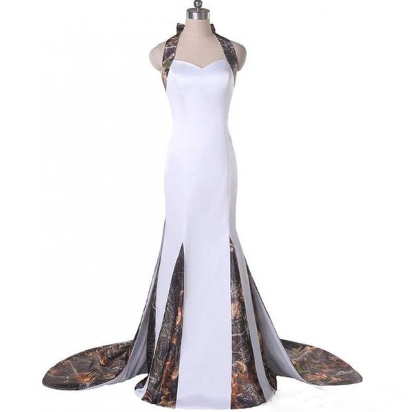 

Halter Neck Camouflage Wedding Dresses Mermaid Bodice Zipper Back Hand-made Flowers Detachable Train Camo Bridal Dresses Custom Made