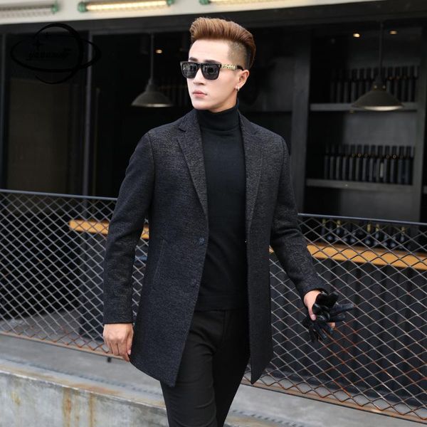 

yauamdb mens wool coats spring autumn m-3xl male blends jackets clothing single breasted pockets man outerwear clothes ly296, Black