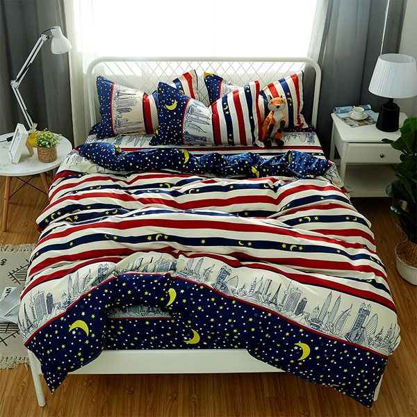

striped red blue building stars and moon romance bedding sets duvet cover quilt cover bed sheet pillow case be well received