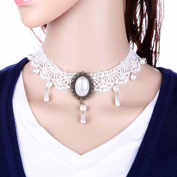 

whole salewhite lace choker necklace women chocker tattoo choker vintage collier femme statement necklaces pendants collares mujer, Golden;silver