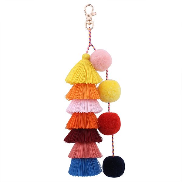 

многослойный хлопок кисточкой брелок красочные pom pom брелок брелок брелки дамы сумка шарм аксессуары чешские ювелирные изделия подарок, Silver