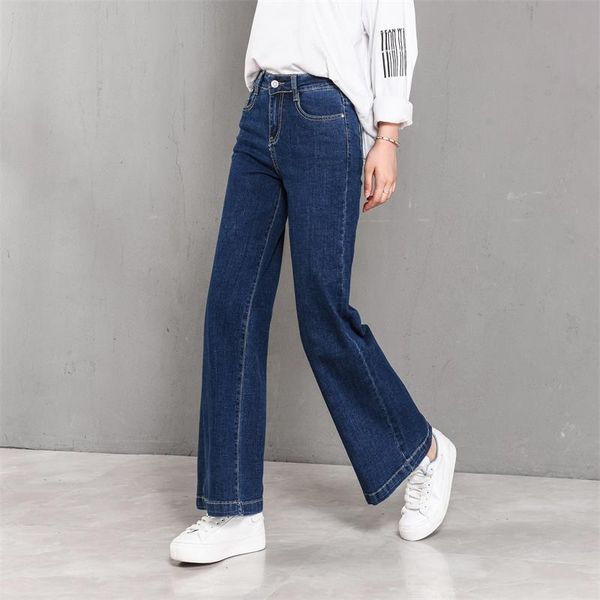 

2018 atumn new women's wide leg jeans plus size flare pants girls business casual blue big straight trousers