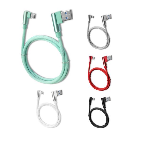 Cabos tipo C de ângulo reto de 90 graus Cabo micro USB Carregamento rápido Cabo do carregador Fio 1 m/3 pés Universal para cabo Android