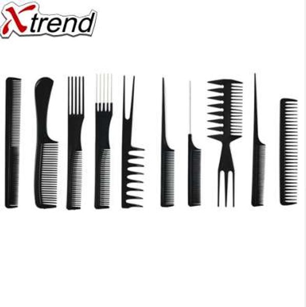

10pcs hair combs anti-static carbon hair brush professional pro salon hair styling tools hairdressing barbers handle brush, Silver