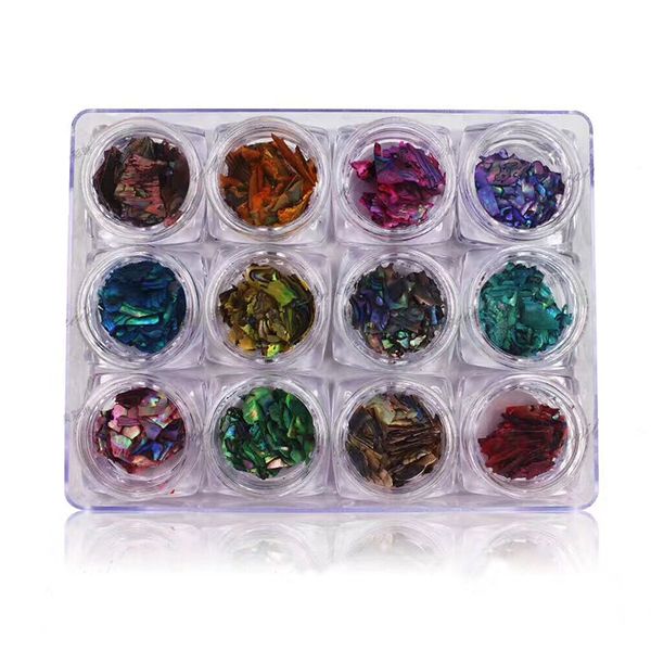 

12 pcs charm natural shell nail art decoration nail glitter seashell slices particle crushed sequins stickers manicure, Silver;gold