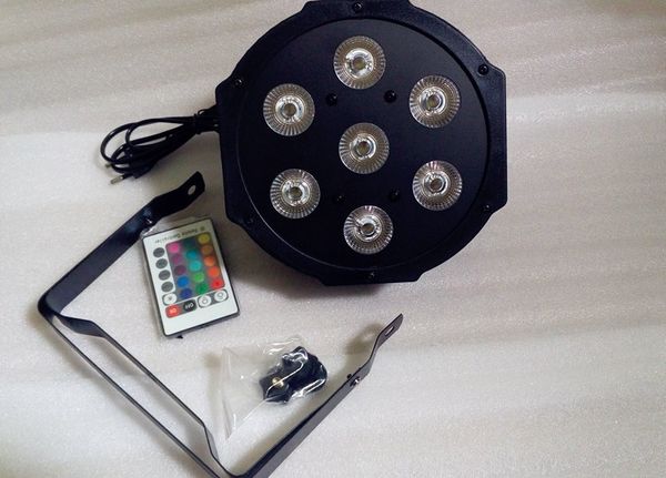 

4pcs/lot wireless remote control led the brightest 8 dmx channels led flat par 7x12w rgbw 4in1 fast shipping