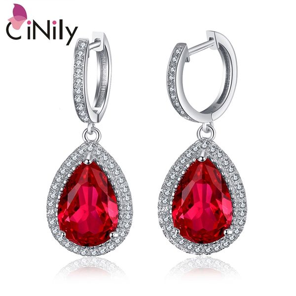 

cinily authentic. solid 925 sterling silver created red ruby fine jewelry for women wedding engagement drop earrings se034, Golden;silver
