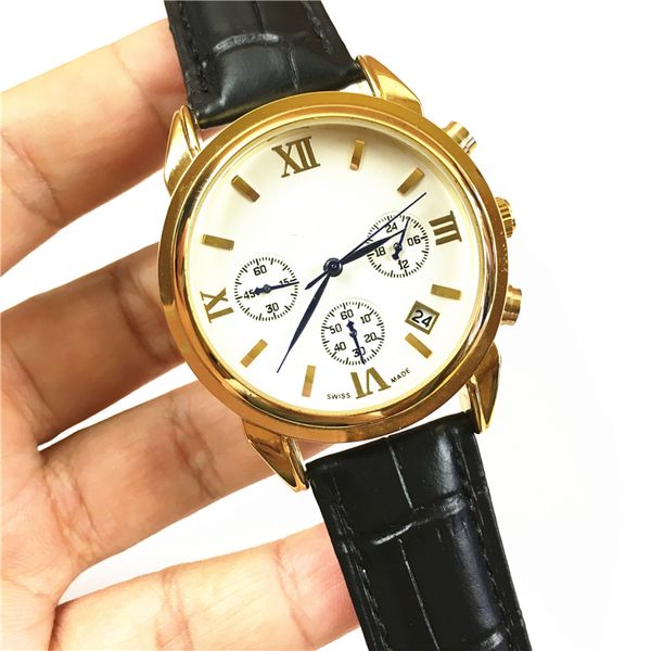 

2020 brand man watches luxury all subdials work male quartz genuine leather fashion sports clock japan movement box, Slivery;brown