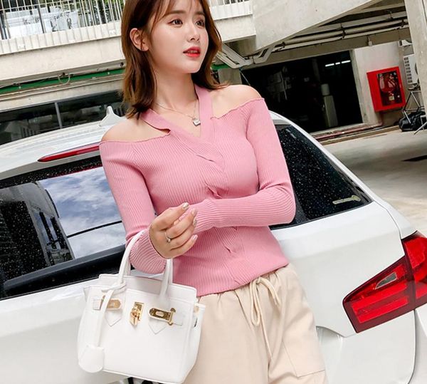 

send 2018 new style autumn set head sweater korean woman shoulder hang a neck sweater, White;black