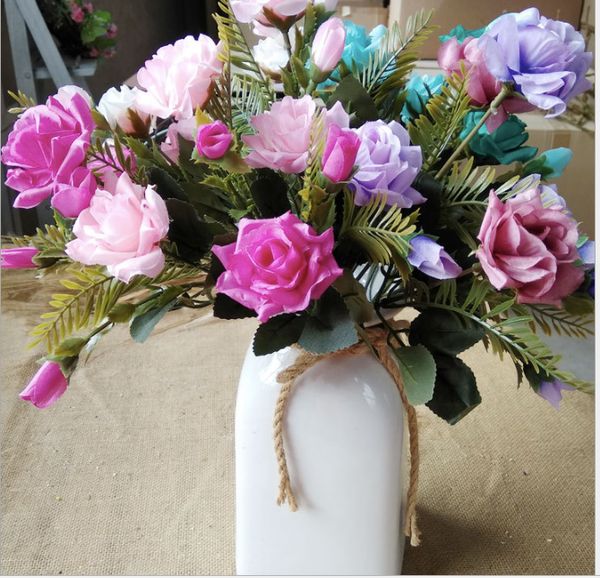 

10pcs/lot artificial fake delicate colorful rose simulation pe silk flowers bouquet home dec party wedding decor gifts