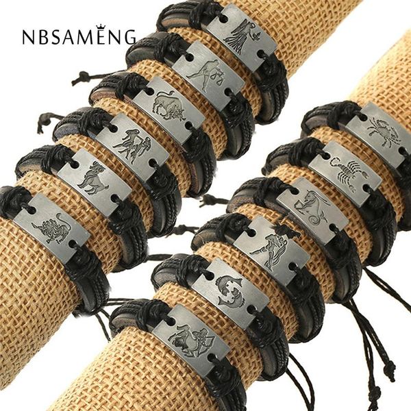 

zodiac men jewelry bracelet leather bracelets for women charm bracelet aries virgo taurus cancer capricom leo gemini libra, Black