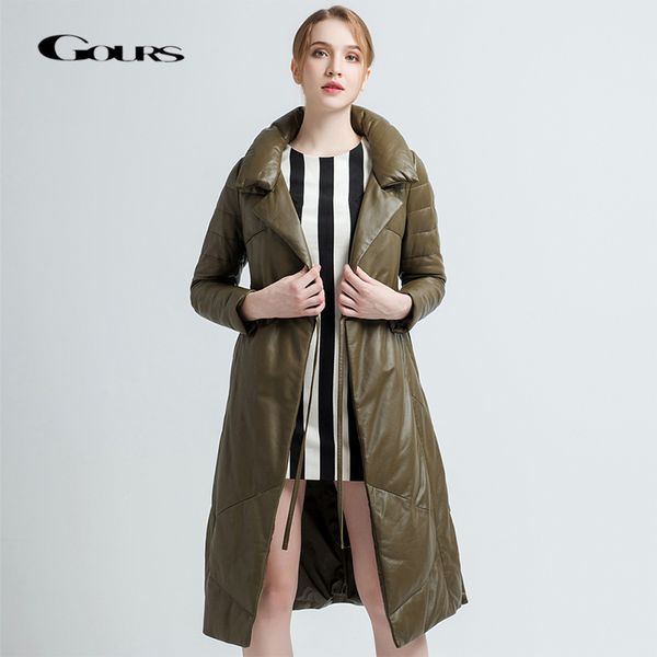 

gours genuine leather duck down coats for women black sheepskin jackets overcoats warm in winter long parka new arrival 1782
