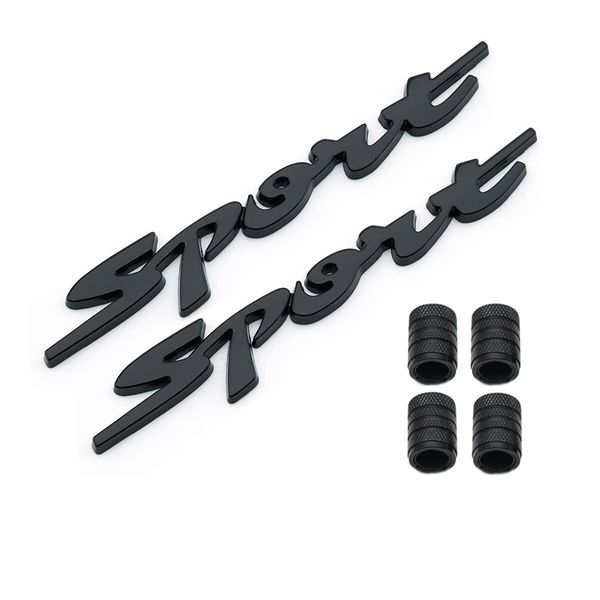 

1pair 3d metal sport car badge emblem sticker +4pcs knurled style with plastic core valve caps for universal car styling