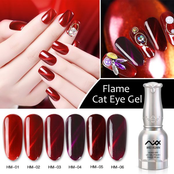

mx nail art 6 spark color starry 3d metal chameleon colors change magnetic cat eyes gel lacquers nail polishes gels, Red;pink