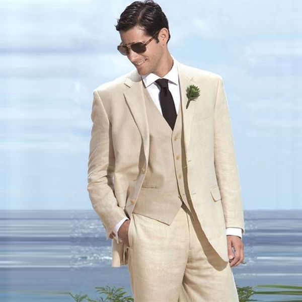 

slim fit beige linen mens wedding suits beach groom tuxedo 3pieces (jacket+pants+vest)bridegroom men suits blazer prom wear trajes de hombre, Black;gray