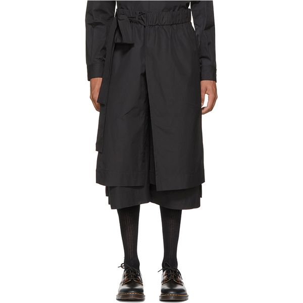 

new men's clothing fashion simplicity double layer deconstruction street 7 minutes of pants plus size singer costumes 27-45, Black