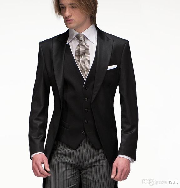 Manhã Estilo Black Tailcoat Noivo Smoking Eiegant Desgaste Do Casamento Dos Homens de Alta Qualidade Dos Homens Formal Do Partido Do Baile de finalistas (Jaqueta + calça + Gravata + Colete) 967