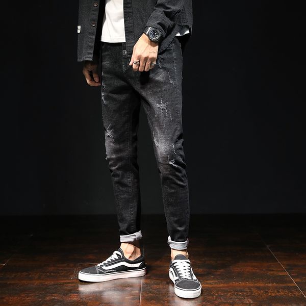 

sharonds men's autumn and winter jeans business comfort slim casual personality embroidery men's jeans lead tight pants was thin, Blue