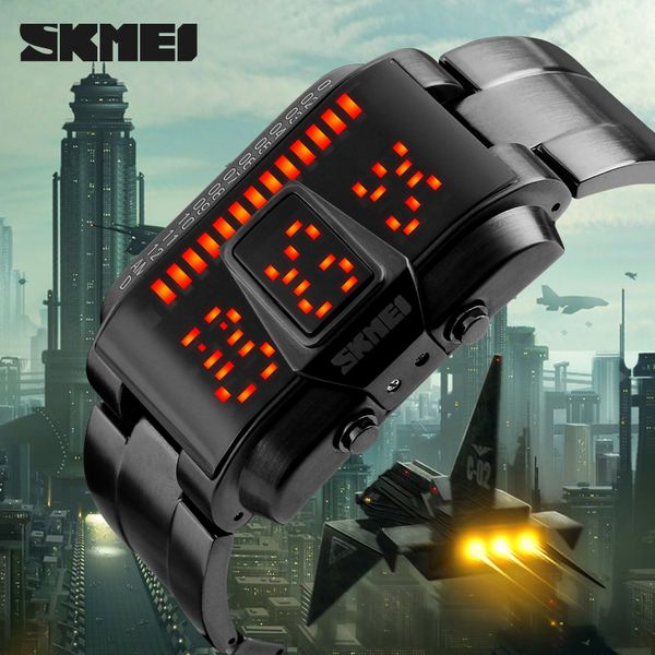 

men sports watches led display waterproof 50m stainless steel digital watch swimming diving hand clock relogio masculino, Slivery;brown
