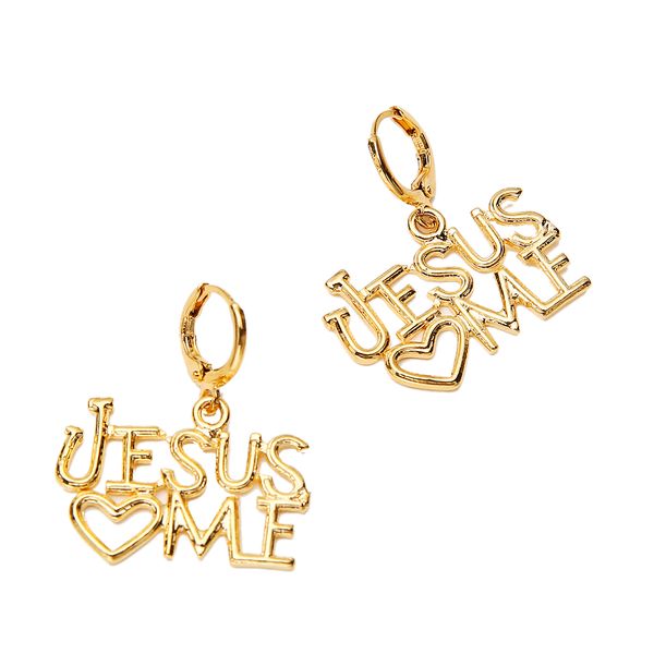 

jesus loves me earring jewelry christ savior deliverer gold plated, Silver