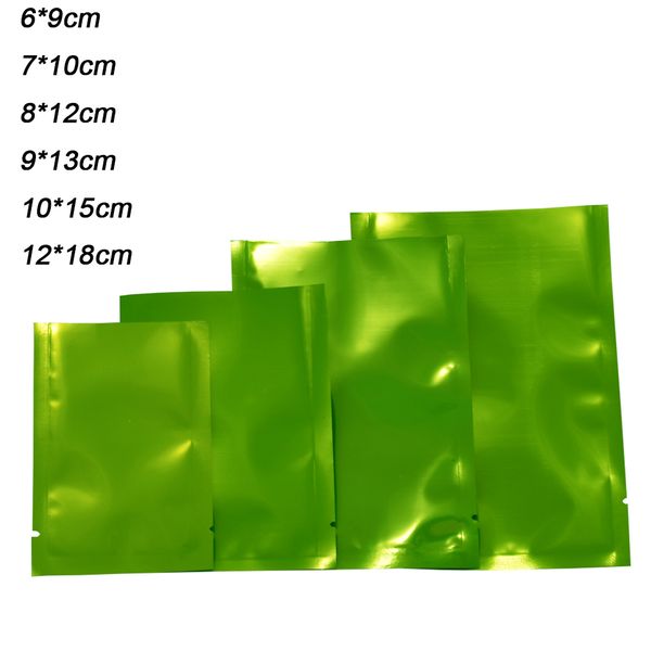 

dhl multiple sizes flat shiny green open mylar aluminum foil pack bag vacuum heat sealable food storage bag 2500pcs/lot