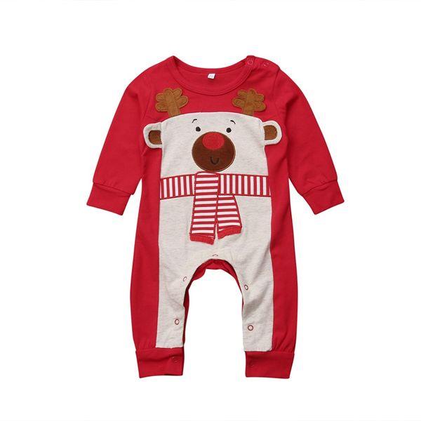 

christmas baby girl boy romper newborn infant toddler kid long sleeve deer cotton jumpsuit outfit pajama clothes y18102907, White