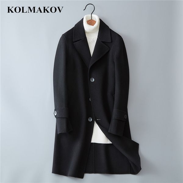 

kolmakov 2018 new classic black men's woolen coats outwear winter high-end long double-faced wool trench coats hommbre m-3xl