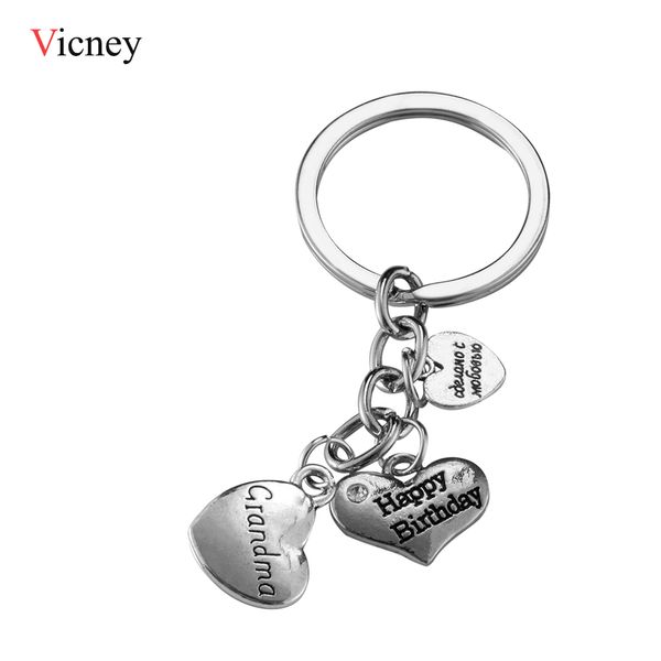 

three heart keyring for grandma,happy birthday grandma i love you family grandfather gift birthday engraved heart pendant, Silver