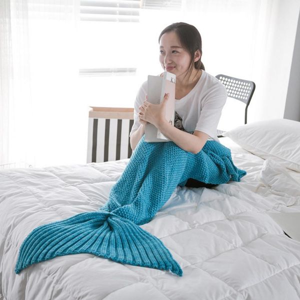 

warm soft mermaid tail blanket knitted mermaid blanket for kids throw bed wrap sofa sleeping bag 1pc