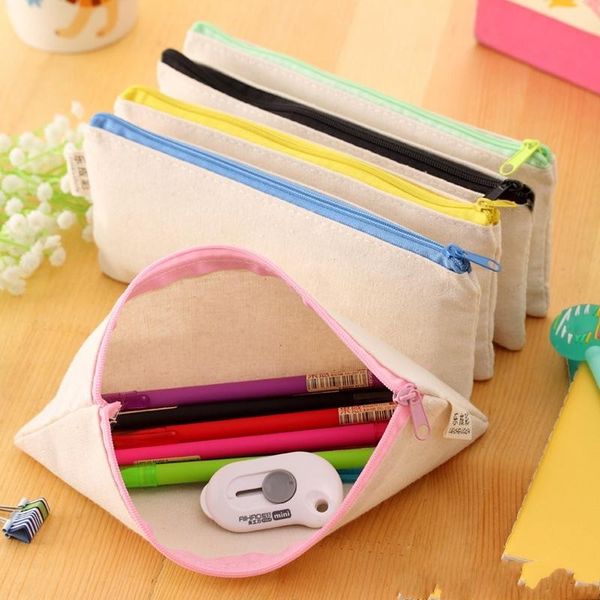 

diy eco friendly natural canvas blank plain zipper pencil pen bags stationery cases clutch bag gift storage pouch school supplies