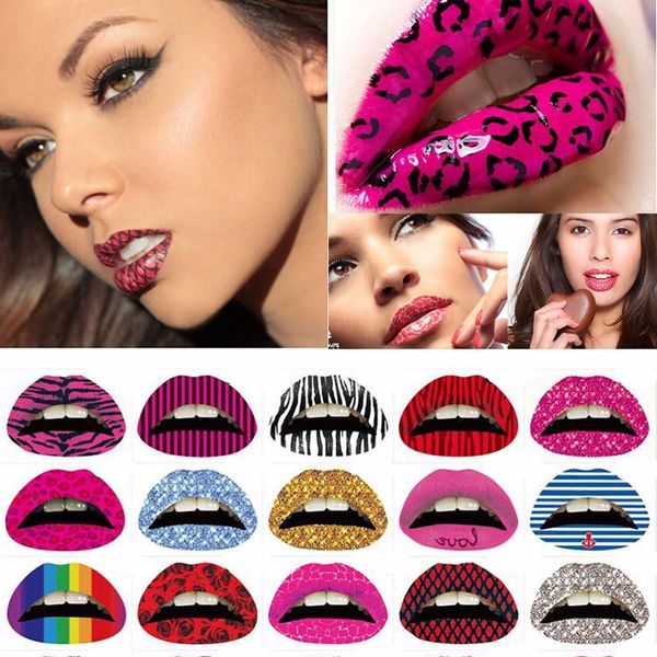 Lip Tattoo adesivos Halloween Party Gift Mulheres Sexy Mulheres Engraçante Etiqueta Etiqueta Exagerada Makeup Composição Artes Tatuagem Tatuagem Adesivo