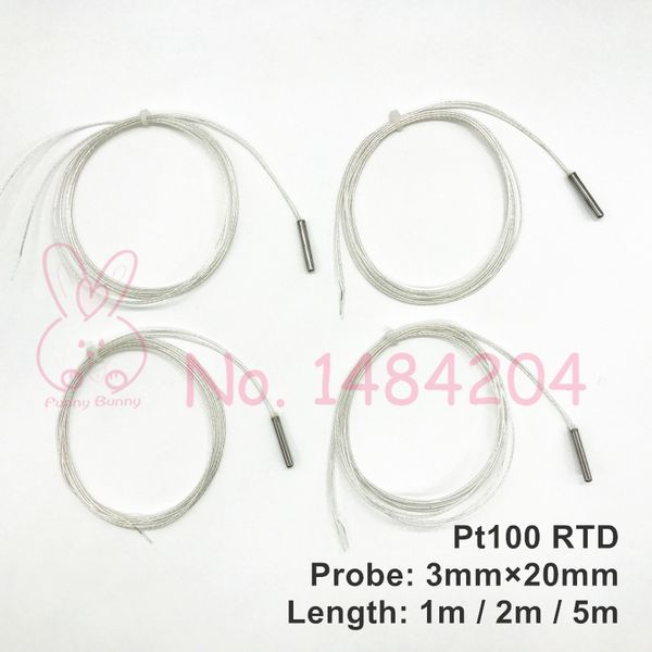 

2x pt100 platinum resistance 3mm*20mm rtd sensor mini temperature probe -40~400 degree with 1 meter 2m 5m high temperature wire