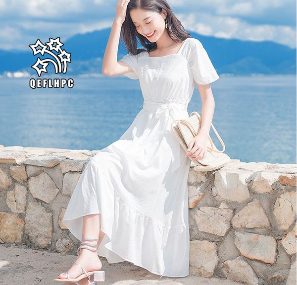 

women's clothes dress summer beach chiffon dress thin polyester material casual dresses chambray longuette square neck a21744, Black;gray