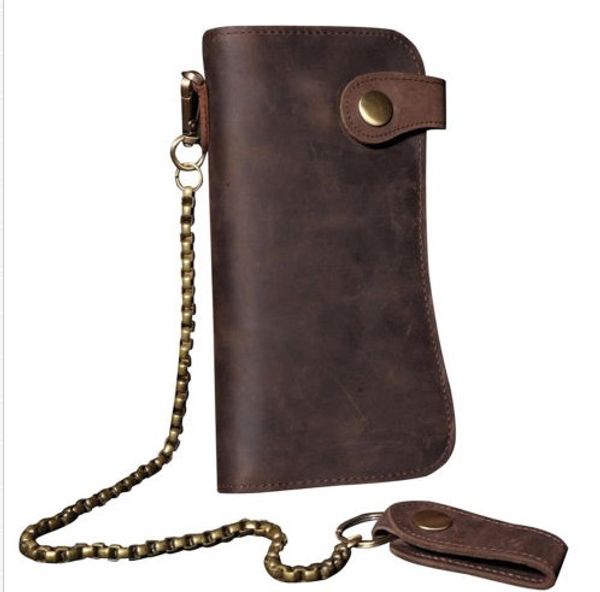 

men's leather chain wallet card holder billfold checkbook trucker biker clutch, Red;black