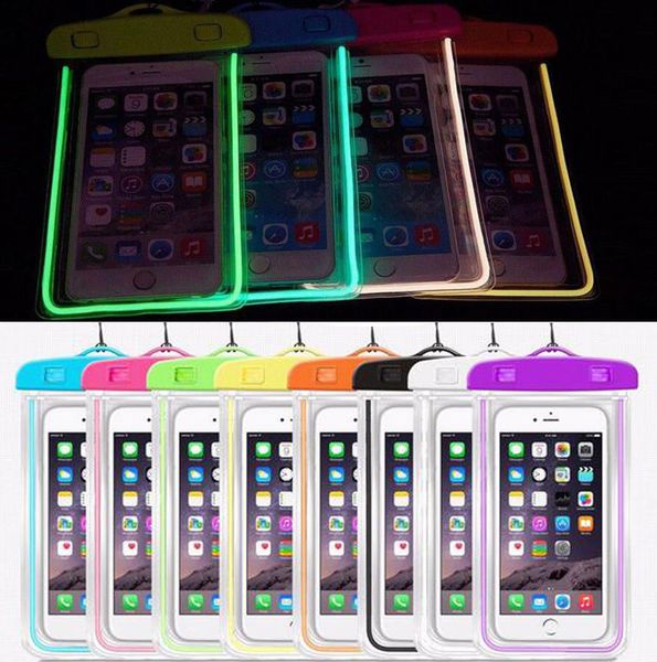 

camouflage waterproof case luminous glow in dark lighting universal water proof bag armband pouch cover for all iphone 7 8 cell phone bag