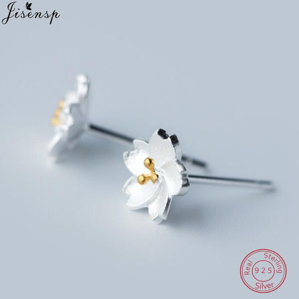 

jisensp 925 sterling silver jewelry cute cherry blossoms flower stud earrings for women fashion plant earrings boucle d'oreille, Golden;silver