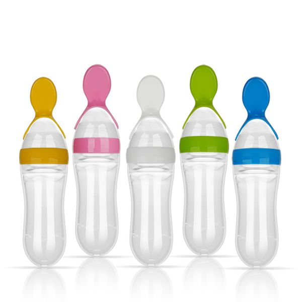 2020 Baby Silicone Squeeze Feeding Bottle With Spoon Food Rice