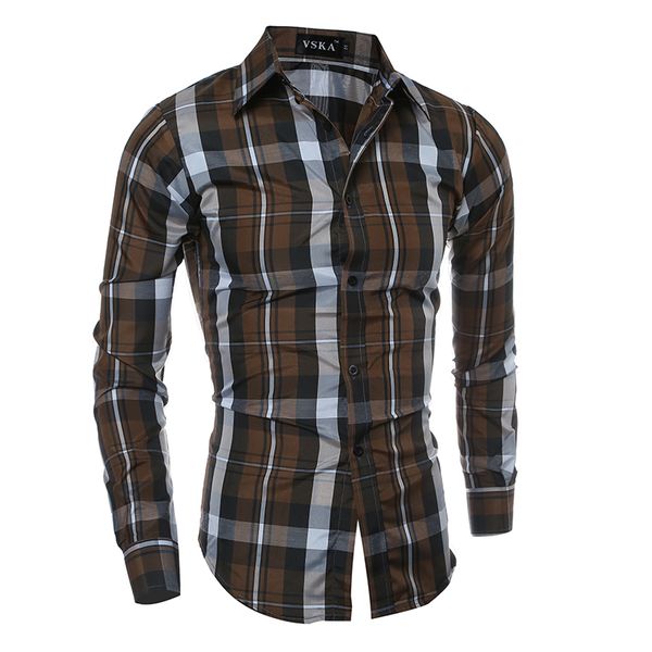 

новые классических плед мужской случайная рубашка с длинным рукавом, White;black