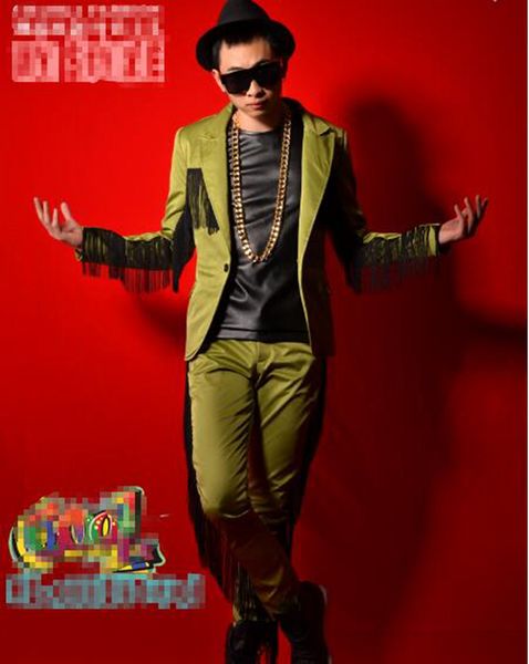 

man han edition of the new boutique personality anchor bar singer stage costumes dance tarmac tassel suit jacket m - 2 xl, Black;red