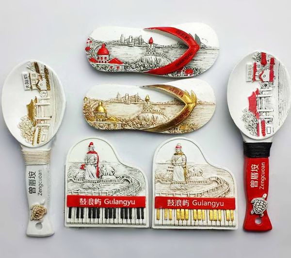 

gulangyu slippers piano spoon 3d fridge magnets china tourism souvenirs refrigerator magnetic stickers collection