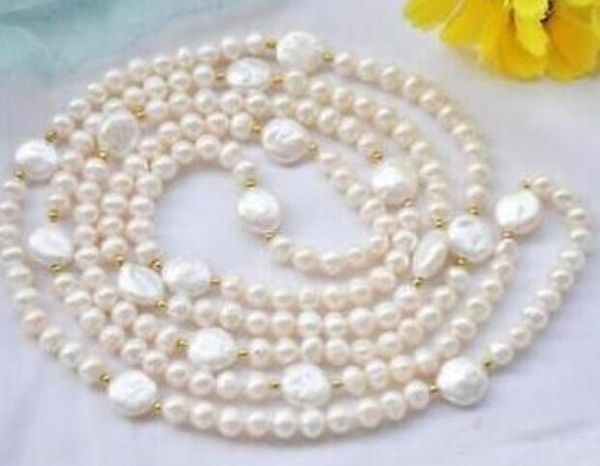 

long beautiful 7-8 south sea white pearl coin necklace 48 inch, Silver