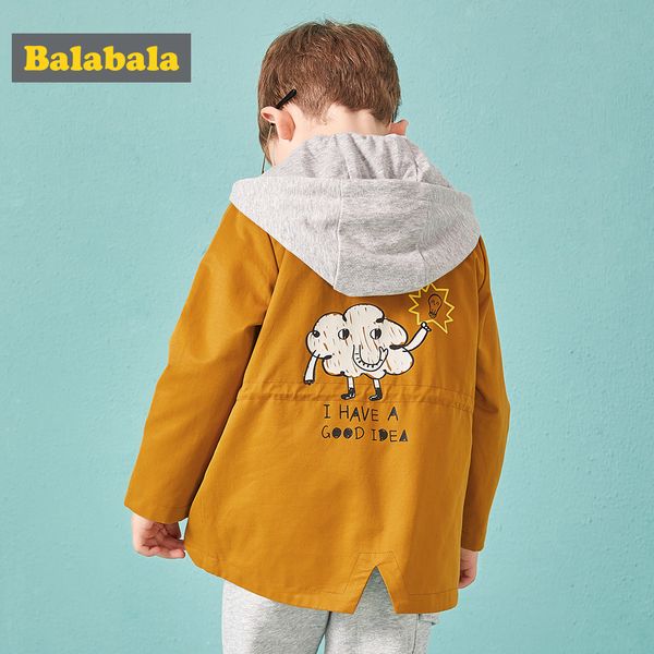 

balabala jacket for a boy with hat children's jacket for toddler kid medium and long clothes with cartoon print on the back, Blue;gray