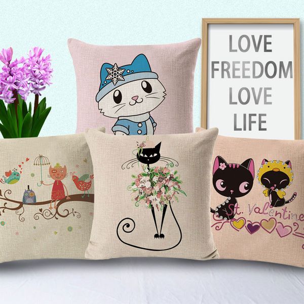 

новый наволочка 4 стили горячий хлопок мультфильм кошка печати подушки подушка диван подушка наволочка щенок чехол подушки крышки